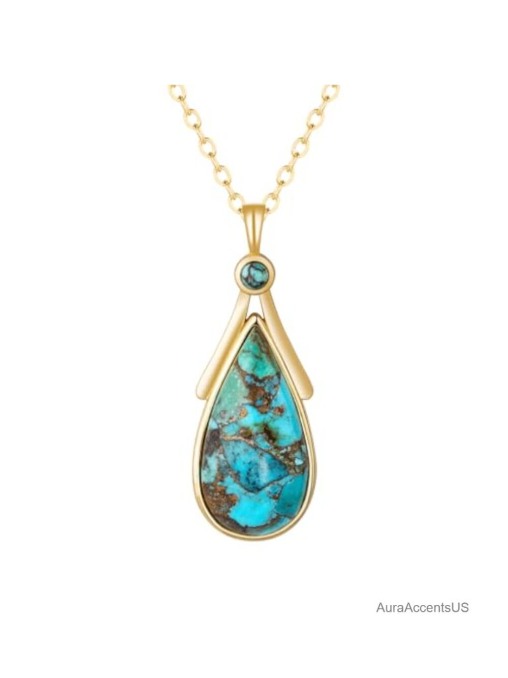 Turquoise Necklace 925 Sterling Silver 14K Gold Plated Pendant Jewelry